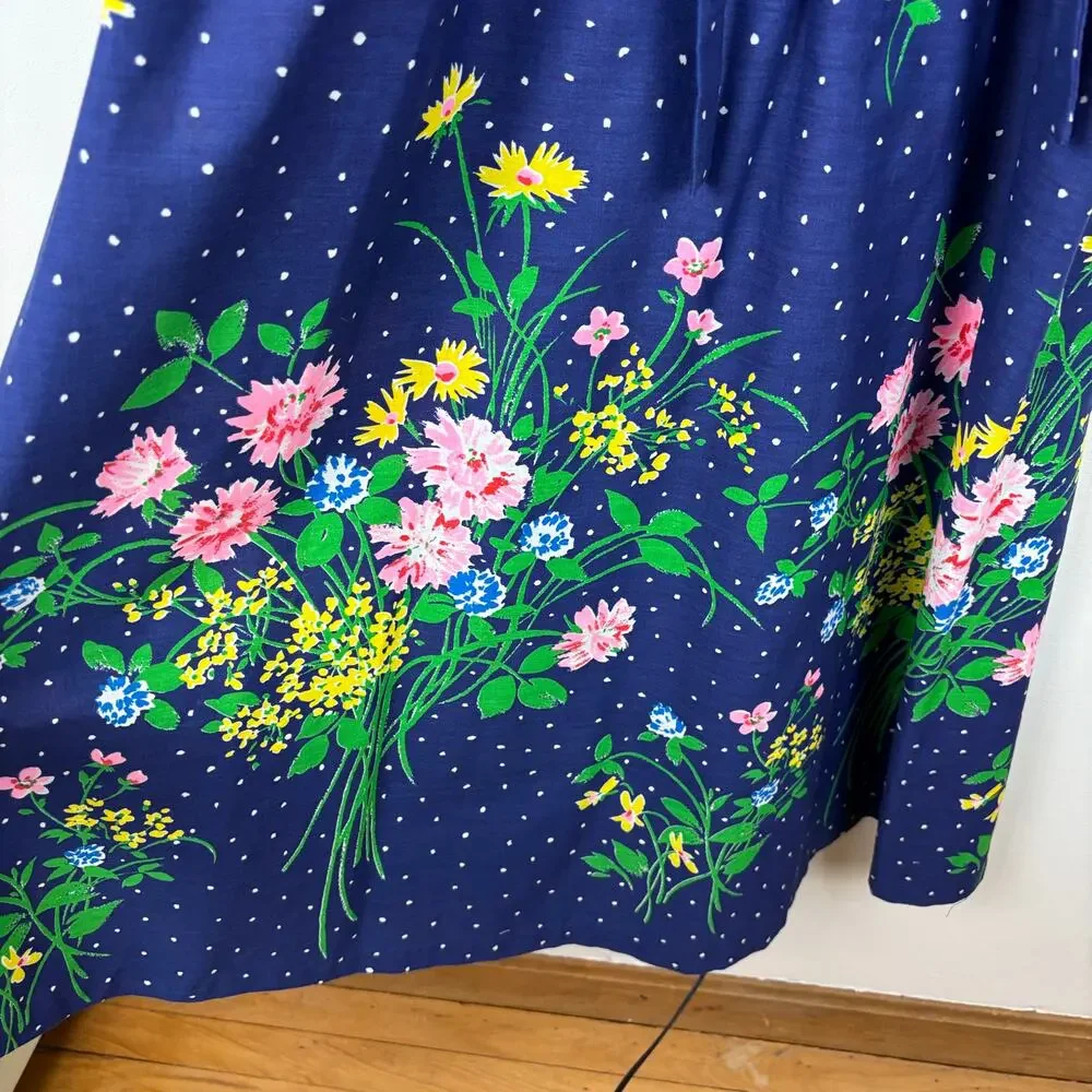 Vintage Chiha Blue Floral Midi Maxi Dress USA polyester/cotton 8 (see measures)